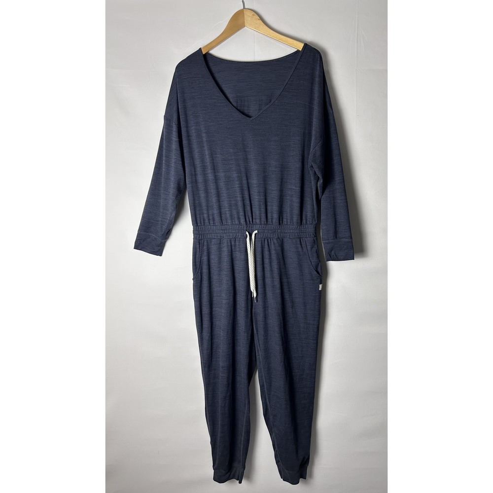 Vuori Lux Jumpsuit Womens Blue Heathered 3/4 Sleeve V Neck Stretch Waist Lounge